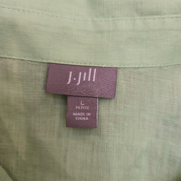 J Jill Top Womens Large Green Linen Button Up Long Sleeve Beach Cottage Coastal - Picture 6 of 9